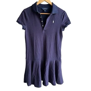 Polo Ralph Lauren Girls Navy and Pink Polka Dots Polo Dress Size XL(16) EUC - Picture 1 of 8