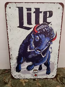 Brandneu Repro Miller Lite Bier Blue Bull Blechschild! - Bild 1 von 2