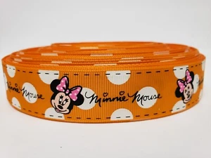 Minnie Mouse -Orange with White Polka Dots - Grosgrain Ribbon 1" By the yard NEW - Picture 1 of 1