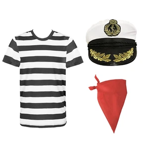 Sailor Costume Set Striped T-Shirt Captain Hat Red Bandana Nautical Fancy Dress - Picture 1 of 7