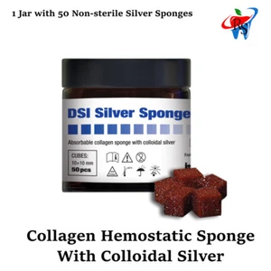 50pc Dental Surgical Socket Bleeding Collagen Hemostatic Sponge Colloidal Silver - Picture 1 of 4