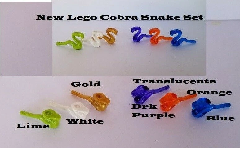 Nuevo Lego Cobra Serpiente Juego de 6 Transparente Ver a través Dorado Blanco Verde Naranja Púrpura Azul Foto 1 de 1