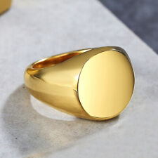 Men Women Plain Gold Signet Ring Stainless Steel Round Band Wedding Jewelry Gift