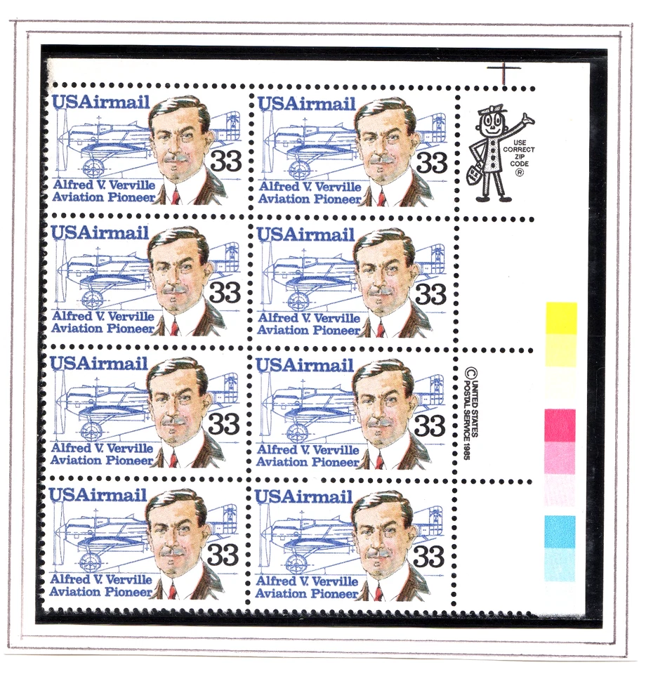 Scott #c113 Alfred Verville AirMail Zip Block of 8 Stamps - MNH - Image 1 of 1