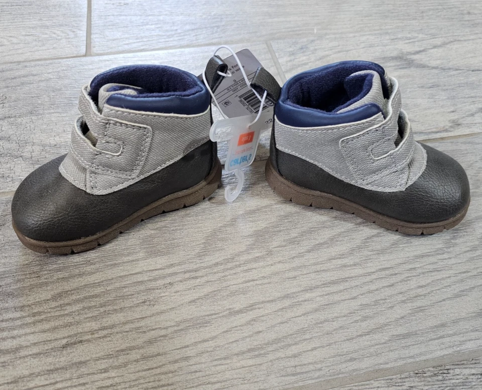 New Baby Boy Carter's Shoes Size 3 Gray & Blue Soft Soles For Learning To Walk - Image 1 of 4