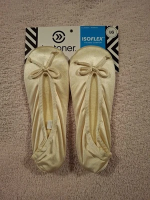 Isotoner Isoflex балет тапочки женщин кремовый атлас большой 8-9 новый с Ярлыками - Изображение 1 из 4