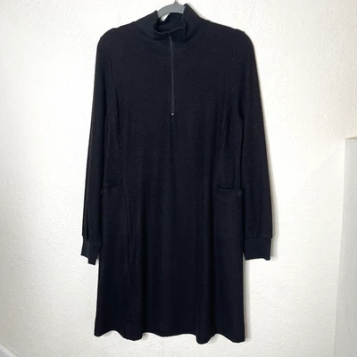 Vestido CABI Manga Larga 1/4 Cremallera Acurrucarse Mediano Negro y Borgoña Cuello Alto Bolsillos Foto 1 de 4