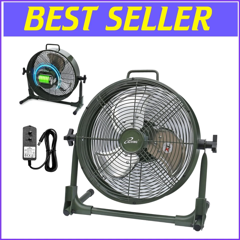 Ventilador de piso de camping recargable a batería de 12 pulgadas - Flujo de aire de alta velocidad Foto 1 de 4