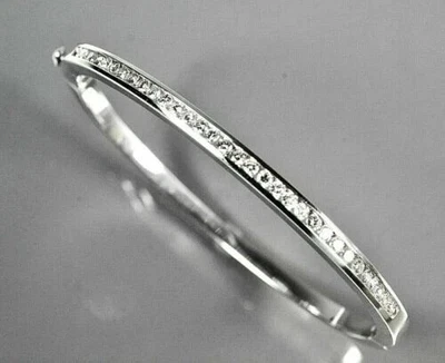 5Ct Round Cut Lab Created Diamond Tennis Bangle Bracelet 14K White Gold Finish - Image 1 of 4