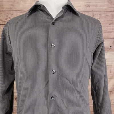 Camisa de vestir Van Heusen para hombre grande gris a rayas con botones 16-16,5 clásica Foto 1 de 4