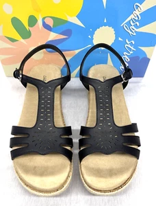Nuevas sandalias de cuña Easy Street negras con hebilla talla 7W para mujer - Imagen 1 de 4