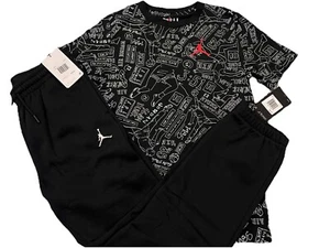 NWT NIKE AIR JORDAN BOY'S 2 PC SET BLACK SHORT SLEEVE JOGGERS SWEATPANTS L 12-13 - Picture 1 of 3