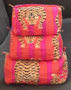 Indian Pink Orange Tiger Toiletry Bag Unisex Makeup Bags Waterproof 3 Pcs. Sets