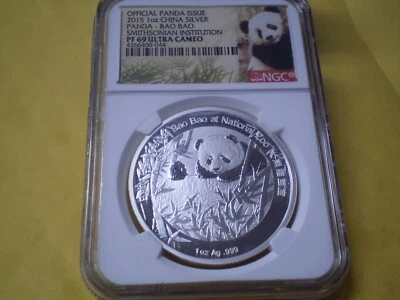 Edición Oficial Panda 2015 PF 69 Ultra Cameo Bao Bao 1 OZ Silver Smithsonian NGC Foto 1 de 3