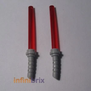 2x Lego Asajj Ventress Red Lightsabers + Grey Hilts for Star Wars Minifigure NEW - Picture 1 of 1
