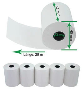 5 x EC Cash Thermorollen Bonrollen 57x45x12 Lauflänge: 25m BPA Bisphenol-A frei - Bild 1 von 1