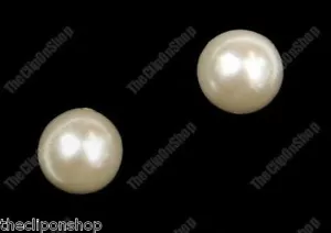CLIP ON magnetic 8mm CREAM FAUX PEARL STUD EARRINGS round pearly studs clips - Picture 1 of 1