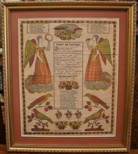 Framed 1867 Pennsylvania Dutch Amish Fraktur Birth Baptismal Certificate