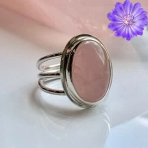Rose Quartz Gemstone 925 Sterling Silver Ring Handmade Jewelry Ring For Gift - Picture 1 of 3