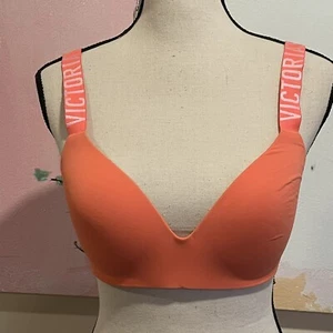 Victoria Secret Bra T Shirt Lightly Lined Wireless 34D Orange White - Picture 1 of 7