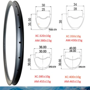 29er MTB Carbon Rim 30/34/36/40mm Wide 30mm Deep Clincher Tubeless 24-36 Holes - Picture 1 of 12