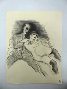 Alexander Szekely Erotische Darstellung Kohlezeichnung signiert AL 1935 Blatt 20 - Bild 1 von 5