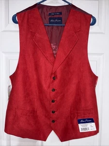 New Alan Flusser Men's Red Polyester Micro-Suede Button Vest Sz Large 2-Pocket - Picture 1 of 4