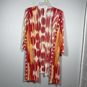 Chico's Cardigan Women's 3 XL Red Orange Side Slits Open Front 3/4 Sleeve Artsy - Picture 1 of 5