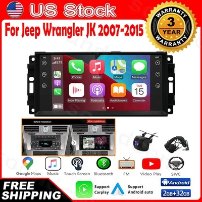 Car Stereo Radio For 2007-2015 Jeep Wrangler JK Carplay Android 13 Head Unit GPS Foto 1 de 4