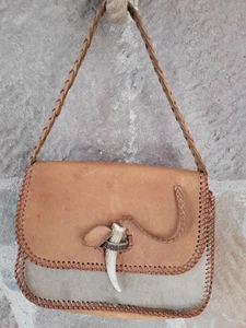 Vintage Handmade Stag Hide Skin Leather Bag With Antler Closing Pin Scotland Uk - Picture 1 of 8