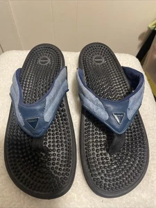 Kenkoh Spirit V Massage Sandals Blue Thong Flip Flops Reflexology Women's 41 /10 - Picture 1 of 8