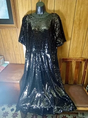 STUNNING FLATTERING STRETCHY SPARKLY BLACK SEQUIN DRESS SIZE 22 NEW WITH TAGS - Image 1 of 4