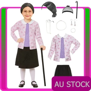 Girls Little Grandma Costume Old Lady Granny 100 Days Of School Kids Fancy Dress - Picture 1 of 5