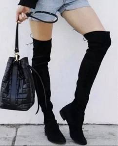 Unisa Womens Suede Over The Knee Thigh High Zip Up Tie Up Boots Black Size 7.5 - Picture 1 of 15