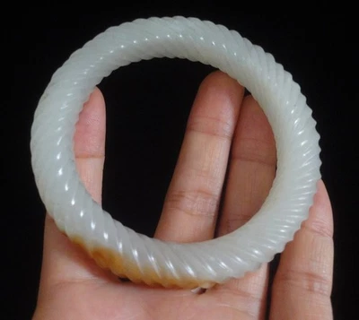 Fine Old Chinese Hand Carving White with Red Nephrite Jade Women Bangle 60MM - Image 1 of 4