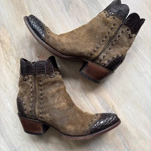 Stallion Boots Distressed Kid Caiman Zorro Vintage Suede Wingtip Cowgirl Heel - Picture 1 of 10
