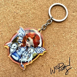 Big Eye Blue Willow Dragonling KeyFob Keychain - Jasmine Becket Griffith Art - Picture 1 of 2