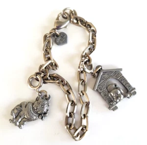 Krystal Kidz Cat & Dog nHouse Pewter Charm Silver Tone Bracelet 6.5" Detachable - Picture 1 of 6