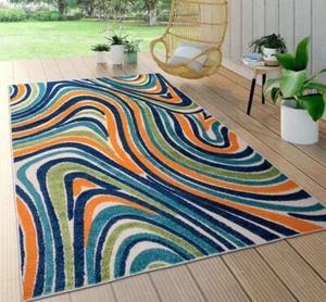 Rugshop Outdoor Rugs Modern Waves Indoor/Outdoor Carpets Washable Rugs Patio Rug - Picture 1 of 27