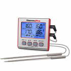 Large LCD Backlight Grill Food Thermometer Dual Probes Timer Mode for Grill BBQ
