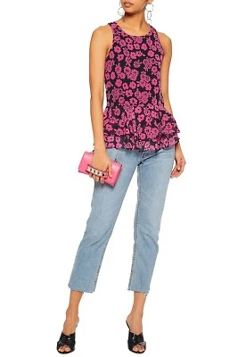 MILLY Pink Multi Floral Print Peplum Flared Tank Blouse Top Size 12 NWT $295 Foto 1 de 4