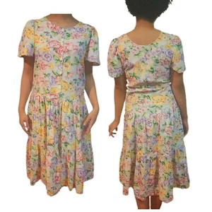 Vintage Komar Prairie Dress 80s 90s Cottagecore Size L XL Floral Pastel Midi Vtg - Picture 1 of 6