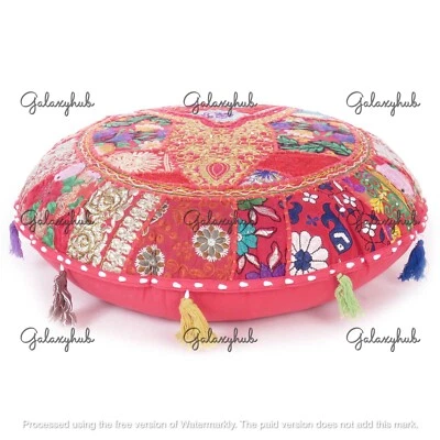 16X16 In Indian Handmade Cotton Pillow Cover Red Bohemian Floor Cushion Cover AU - Image 1 of 4