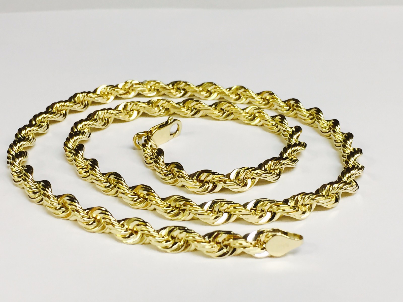 14k Solid Yellow Gold Diamond Cut Rope 