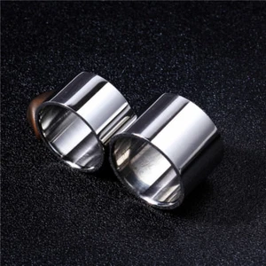 Anillo de acero inoxidable 316L con banda pulida de plata de 14 mm/18 mm talla 6-14 - Imagen 1 de 12