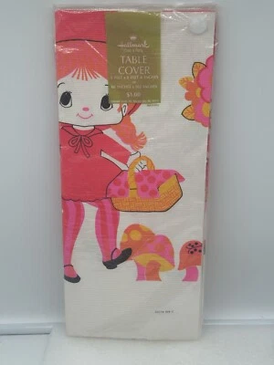 Cubierta de mesa de fiesta vintage con sello 60" x 102" mod niña setas flores sellada Foto 1 de 4