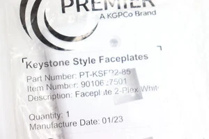 Premier Keystoen Style Faceplate White 2 Plex PT-KSFP2-85 - Picture 1 of 3