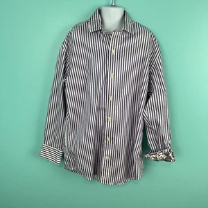 Thomas Dean Youth Medium 10/12 Button Up Stripe White Purple Dress Shirt Paisley - Picture 1 of 4