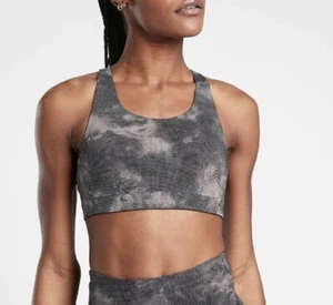 NWT Athleta Advance Printed Bra Nebula Black Padded Sports Bra Size 36D - Picture 1 of 8