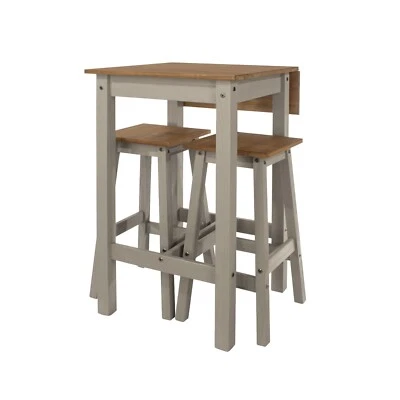 Premium Corona Grey Linea Drop Leaf Breakfast Table & 2 High Stools Set - Image 1 of 4